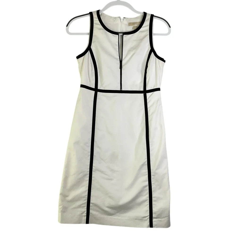 Michael Kors‎ White Sleeveless Knee Length Sheath Dress Piping Career Summer 2